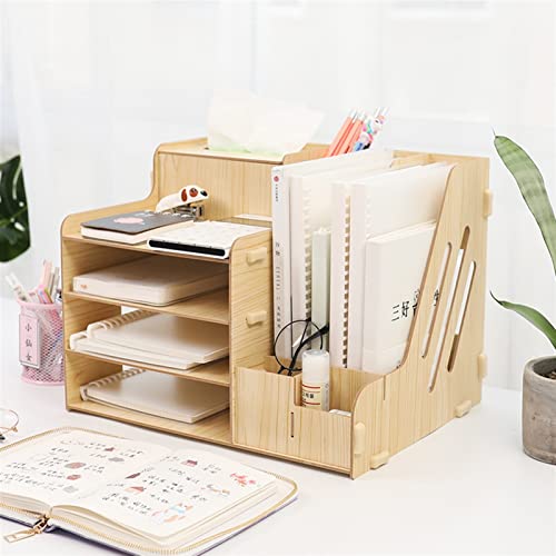 USZWBY File Desk Organizer File Rack Office Desktop Sundries Storage Rack Folder File Holder Storage Box Drawer Bookshelf Dormitory Desk Rack Wooden Office Supplies File Holder