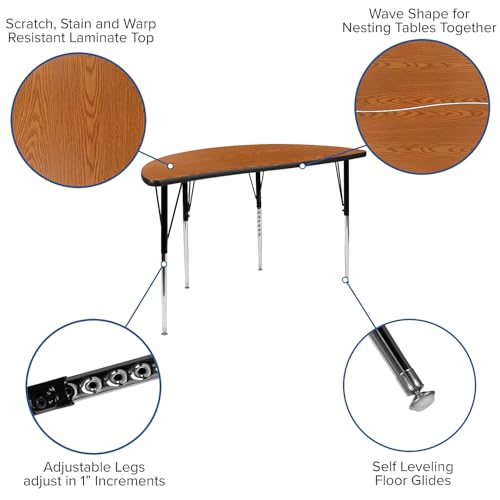 Flash Furniture 47.5 in Half Circle Activity Table, Oak