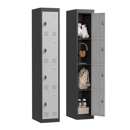 4 Doors Tall Single Metal Locker, Metal Lockers for Employees with Keys, 72 in Black Employee Storage Cabinet with Doors, Steel Storage Cabinets Lockable for School, Gym, Home, Office, Mudroom, Black