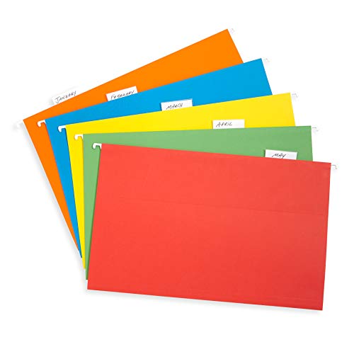 5 Legal Hanging File Folders, Reinforced Hang Folders, Designed for Home and Office Color Coded File Organization, Legal Size, Assorted Colors, 5 Pack
