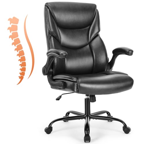 Sweetcrispy Computer Desk Chair, Lumbar Support Video Game Chair PU Leather