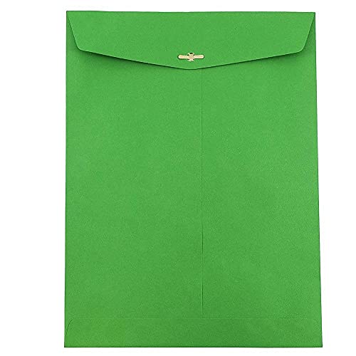 JAM PAPER 10 x 13 Open End Catalog Colored Envelopes with Clasp Closure - Green Recycled - 100/Pack
