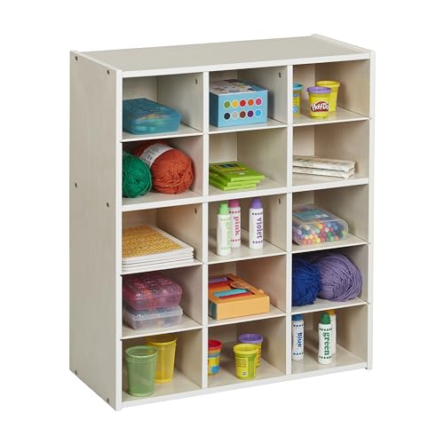 ECR4Kids Streamline 15 Cubby Tray Storage Cabinet, 5x3, White Wash