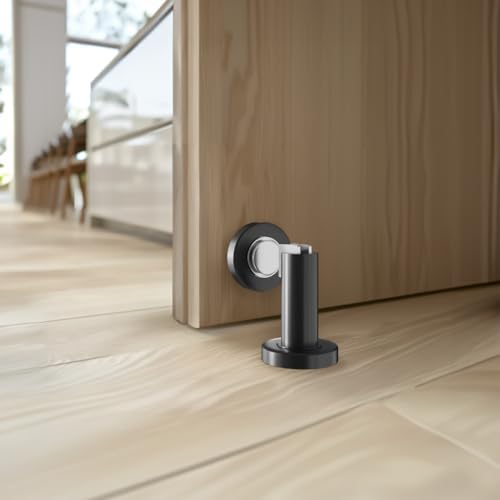 MOD LIGHTING Modern Magnetic Door Stop | Heavy Duty Door Catch Designed for Floor and Wall Mounting, Magnetic Door Holder, Door Stopper Durable Zinc Alloy, 2 Pack (Matte Black)