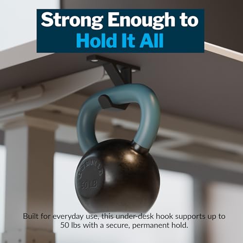 Vari VariDesk Undermount Desk Hook – Heavy-Duty Under Desk Hooks for Bags, Headphones & Accessories, Supports Up to 50 lbs Space-Saving Organizer (Set of 2)