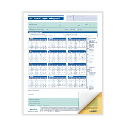 ComplyRight 2027 Time Off Request and Approval Form, 2-Part, Pack of 50