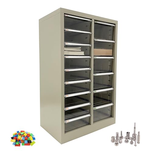 JARYANNIX File Cabinet with Label Transparent Drawer 6 Large and 9 Middle Drawers Document Filing Steel Storage Organizer with Curved Handles and Label for Office Business Use