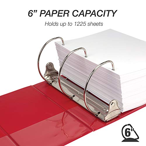 Samsill Durable 6 inch 3 Ring Binder, Locking D Ring Binder, Customizable Clear View Cover, Red, Holds 1225 Pages