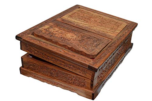 Holy Foldable Book Stand Wooden Handcarved Rehal Box for Quran,Bible,Gita,Gurugr