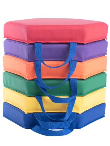 Schooled Cushioned Floor Seats - Set of 6 Hexagon Spot Markers for Early Childhood Floor Time - Flexible Seating