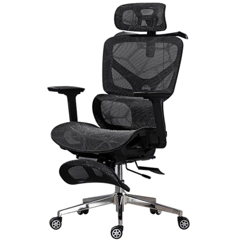 QOYBGJDD Ergonomic Office Chair, Mesh Office Chair with Footrest Headrest and Lumbar Support, Comfy Office Chair with 3D Adjustable Armrest, Tilt Function High Backrest Swivel Chairs(Black)