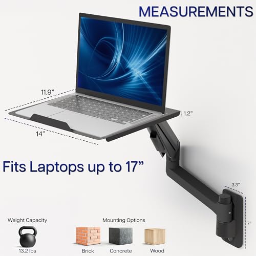 VIVO Black Pneumatic Arm 14 x 12 in Laptop Tray Wall Mount, MOUNT-KB35L