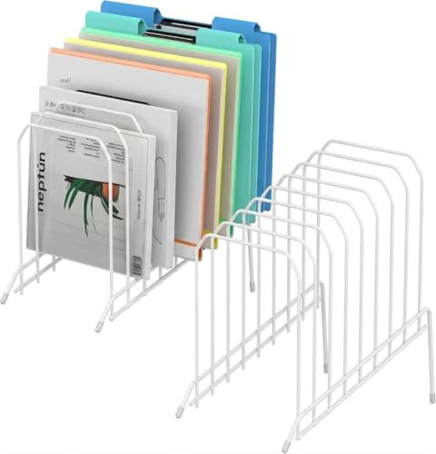 Incline Sorter Desk File Organizer, Metal Desk Magazine Folder Holder with 8-Section Vertical Compartments Rack File Organizer for Office, Home, School (2, White)