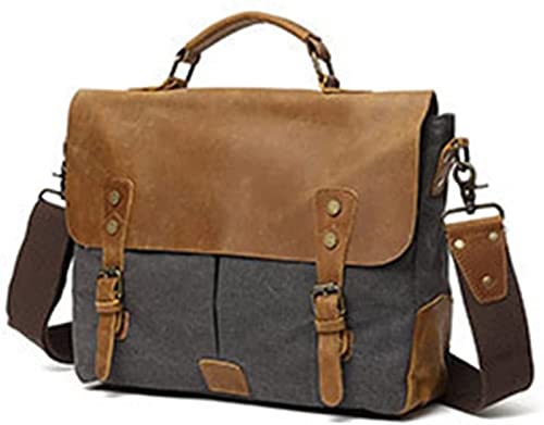 CARUTU Portable Briefcase,Messenger Bag for Men Canvas Laptop Computer Bag Leather Briefcase(Gray)