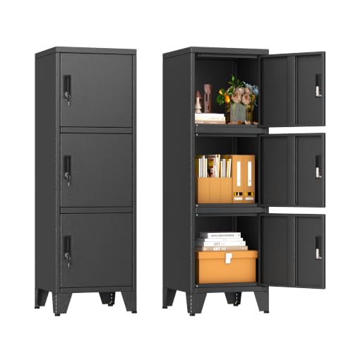 47-Inch 3-Door Metal Locker with Keys, Steel Storage Cabinet for Employees