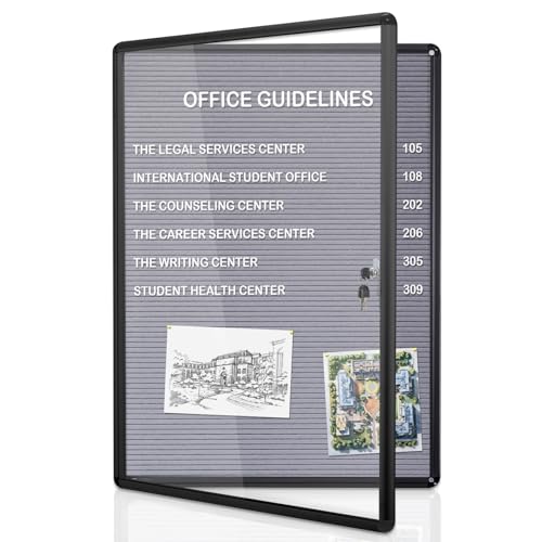 38x28 in Enclosed Bulletin Board Letterboard, Grey Felt Display Case