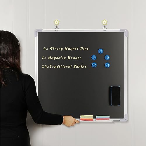 Chalkboard Set 24x24 in, Magnetic Chalk Board with Chalk, Eraser & Magnets