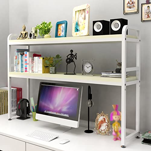 SUNESA Bookcase 2-Tier Multipurpose Wood Bookshelf, Countertop Storage Display Rack Organizer, Vintage Metal and Wooden Display Shelf Organizer for Office Home, White Bookshelf