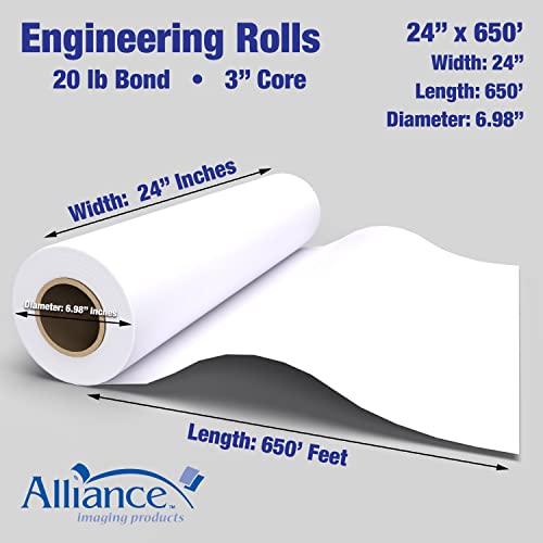 Alliance Wide Format Paper Rolls Bond Engineering (24 In x 650 Ft | 3" Core)