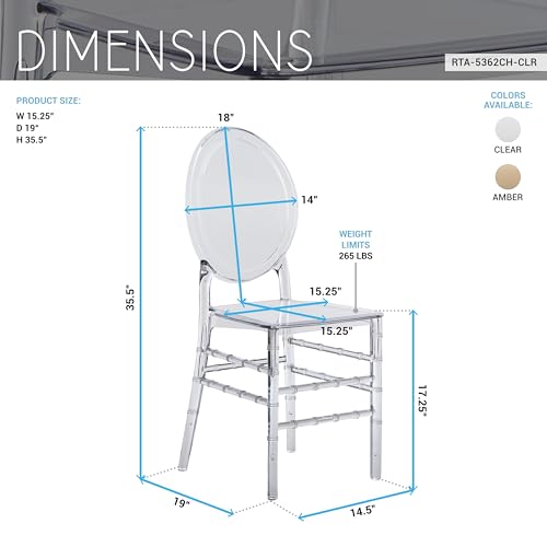 Techni Home Chiavari Ghost Chairs, Stackable Acrylic,Modern,Set of 2,Clear