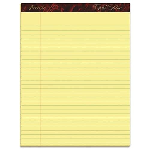 Ampad Gold Fibre Writing Pads, 8-1/2" x 11-3/4", Legal Rule, Canary Paper, 50 Sheets, 12 Pack (20-020R)