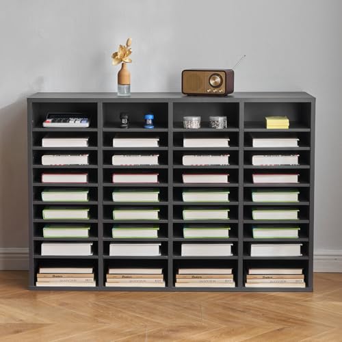 VEVOR Literature Organizer, 36 Compartments Office Mailbox with Adjustable Shelves, Wooden Mailbox Sorter Medium Density Fiberboard Office Home Classroom Storage for Files, Documents, Papers, Grey