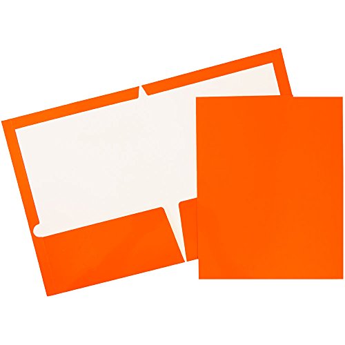 JAM PAPER Laminated Two Pocket Glossy School Folders - Letter Size - High Gloss Orange - Bulk 100/Box