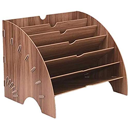 KANDUO File Folder Holder Wood Organizer 6 Compartment, File Sorter Wood Buckle Design Desktop Fan-Shaped Mail Letter Document Magazine File Assembly Divider