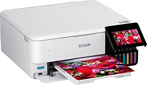 Epson EcoTank Photo ET-8500 All-in-One Wireless Color Supertank Printer with Scanner and Copier - Print Scan Copy Fax- Auto 2-Sided Printing - White-Bundle with Ahaghug Printer Cable.