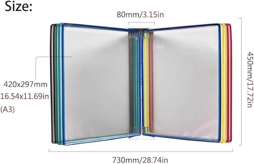 A4 Wall Mounted Document Holder, A3 Size Paper Document Folder,10 Pages File Organizer,Wall Hanging Units Flip Folder,Wall-Mounted Poster Flip Book Display for Workshop Exhibition Offices(Blue)