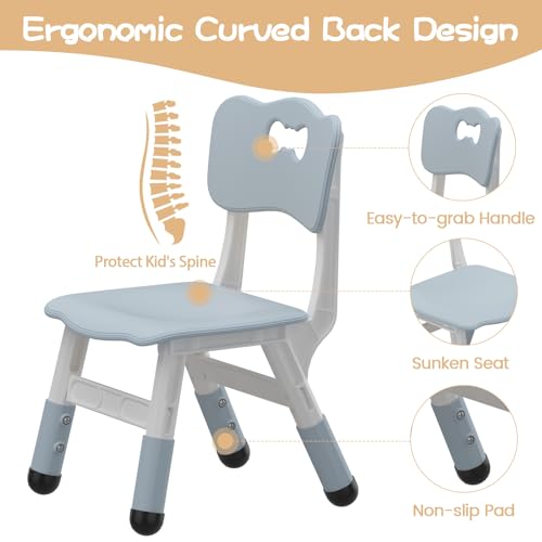 2-Pack Adjustable Kids Chairs 3-Level Height Ergonomic Backrest, Blue