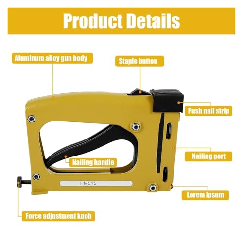 Oil-Free Pneumatic Staple Gun Heavy-Duty Stapler Picture Frame Nail Gun with 1000pcs Nails Manual Tacker Framing Pin Stapler Lightweight Nail Tacker