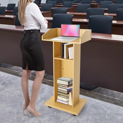 Wooden Podium Stand, Portable Pulpit Standing for Lectern Presentation Church, Pulpit with Wooden Heavy Base for Church Office School Conference Restaurant Meeting, Oak