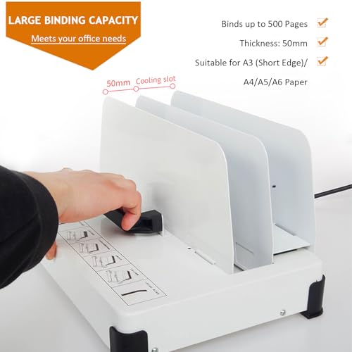 Naturalpowev Thermal Book Binding Machine, 500 Sheets Capacity, 3 Levels Time Setting, Electric Binding Machine for Business Document Office School Booklet Book Repairing