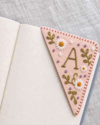 Personalized Embroidered Corner Bookmark, Floral Custom Book Mark (Fall)