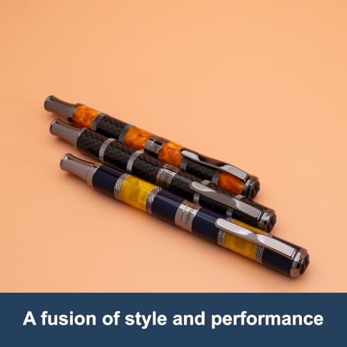 Monteverde USA Regatta Sport Fountain Pen in Blue/Yellow and Carbon Fiber - Medium Nib, Luxury Refillable Pen with Gunmetal Accents, Premium Gift