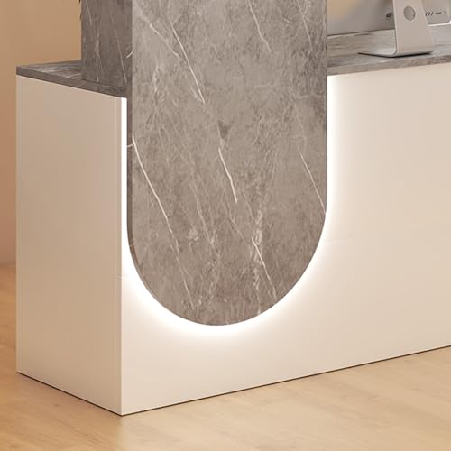 ZHENGQIAN Reception Desk,Modern Reception Desk Reception Desk with Counter,Curved Design,Reception Desk with Counter,with LED Light Strip,for Lobby Beauty Salon(A,LEFT-120cm/39.4in)