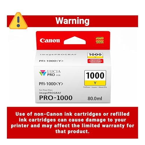 Canon PFI-1000 Genuine Yellow Ink Tank, Compatible with ImagePROGRAF PRO-1000 Printers