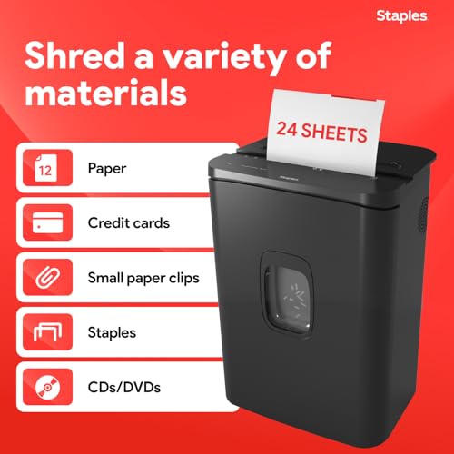 Staples 24-Sheet Cross-Cut Paper Shredder, High-Capacity, Black