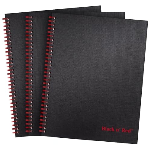 Black n' Red Notebooks, Business Journals, 3 Pack, 11" x 8-1/2", 70 Sheets, Ruled, Optik Paper, Scribzee App, Hardcover, Wirebound, Black (400123488)