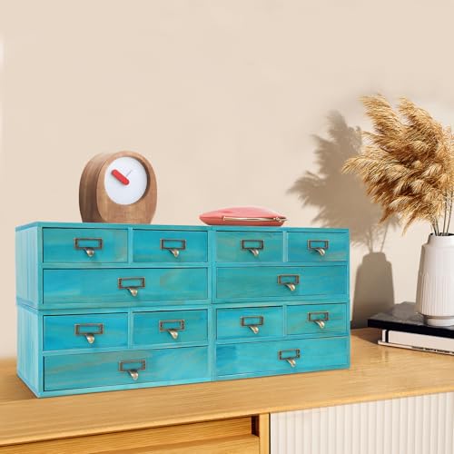 Namiose Apothecary Cabinet, 4 Pack Wooden Desktop Drawer Organizer (Blue)