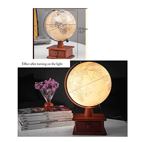 POCHY Practical Globe Illuminated World Globes Raised Relief Geographic Globes Learning Educational Globe Wooden Base Globes for Home Decoration Beautifully Decor