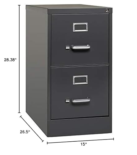 UrbanPro 26.5" Metal Vertical Filing Cabinet, Charcoal Finish, 2 Drawers, Commercial Grade, Full Extension Ball-Bearing Slides, Lockable, 28.38" H X 15" W X 26.5" D, Office Storage Organizer
