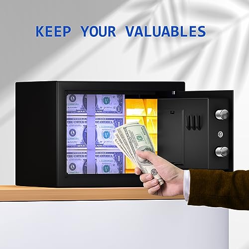 SamYerSafe Digital Safe Box with Sensor Light, Electronic Keypad, Steel Construction, Hidden Safe for Home, Wall or Cabinet Anchoring Design (Black)