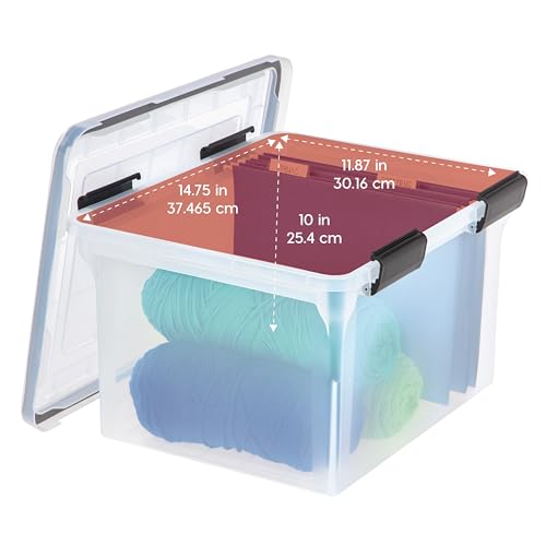 IRIS USA WeatherPro File Box Organizer, Letter/Legal, 32 Qt. 4-Pack, Clear