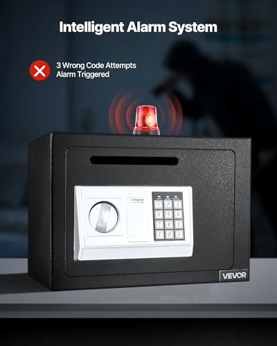 VEVOR 0.6 Cubic Feet Drop Safe, Drop Slot Safe Box with Password and Turn Knob, Heavy Duty Compact Cash Depository Box with a Front Lock Slot for Cash, Bank Slips, Jewelry, Documents, Bills, Black