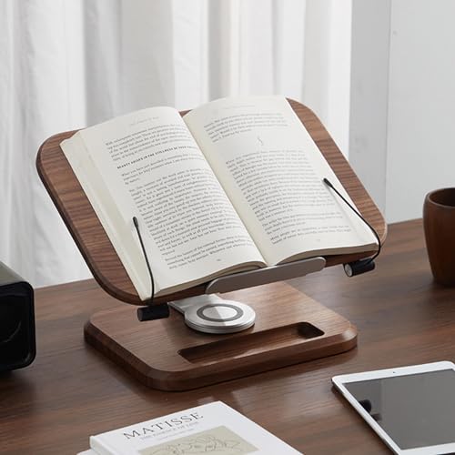Adjustable Book Holder, Book Stand for Reading with 360° Rotating Base & Page Clips, Reading Hands Free, Keeps Books Open and Pages from Flipping, for Music Scores Recipe Tablet Laptop