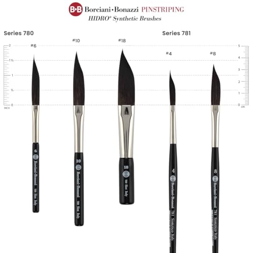 Borciani e Bonazzi Hidro Synthetic Sword Striper Liner Brushes for Fine Lines & Lettering - Sizes 6 - Extra Short Handle, Handcrafted in Italy, Cruelty-Free