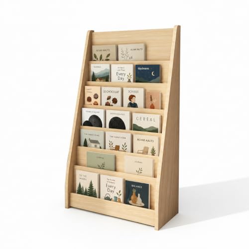 Quvex 7-Tier Magazine Rack, 44" Tall Curved Wooden Display Stand