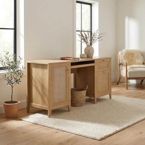 Bison office Brown Soma 63-Inch Office Desk, Computer Workstation with 0.5-Inch Thick Table Top, Sturdy Steel Frame, Modern Design for Home and Office Use
